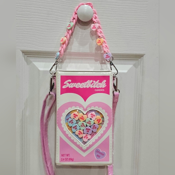 Sugar Thrillz Handbags - Unique Sweet Sugar Thrillz Say It With Candy Hearts Crossbody Bag Pink Purse New